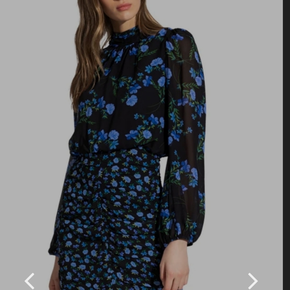 Nwt Shoshanna Blue floral mixed print high collar